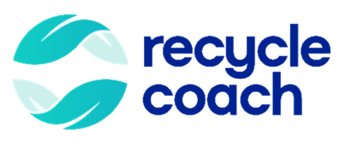 Logo with green and teal circle and the words recycle coach